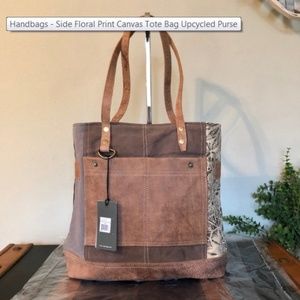 Side Floral Print Canvas Tote Bag Upcycled Purse